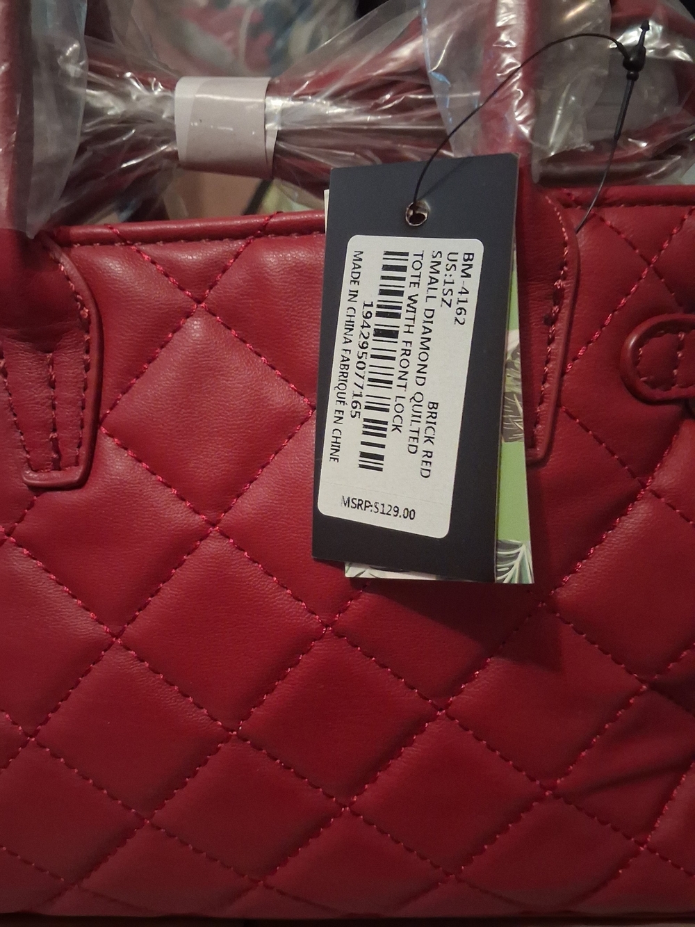 Badgley Mischka Red Quilted Top-Handle Satchel with Gold Hardware - Picture 6 of 7